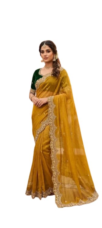 OHIRA FASHION Women’s Embroidered Saree with Blouse Piece | Designer Floral Thread Work Saree | Lightweight Party & Festive Ethnic Saree for Women (Chiku)-picture-46