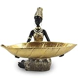 Lescafita African Statues and Sculptures for Home Decor, Tribal Art Figurines for Living Room Decorations, Gold Vintage Aesthetic Ornament for Bookshelf and Tables, Housewarming Gifts for Women