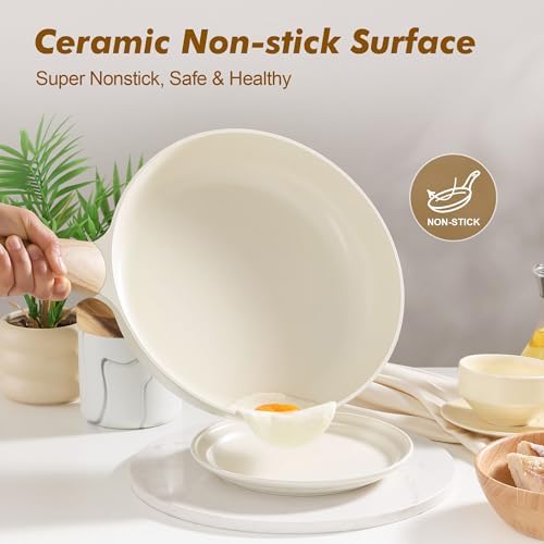 SENSARTE Ceramic Nonstick Frying Pan Skillet 11Inch Non Stick Omelette Pans, Non-toxic Healthy Kitchen Cooking Chef's Pan, Free of Intentionally Added PFOA/PFAS/PTFE, Induction Compatible, White - Thumbnail 4