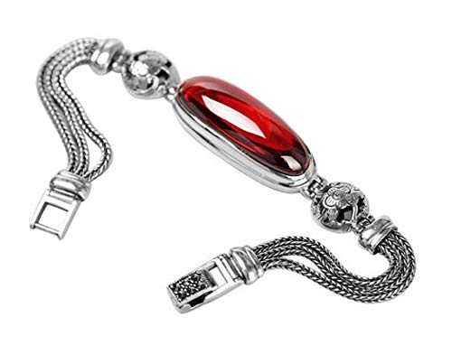 Pulsera de gemas grandes plata de ley 925 punk hombres mujeres