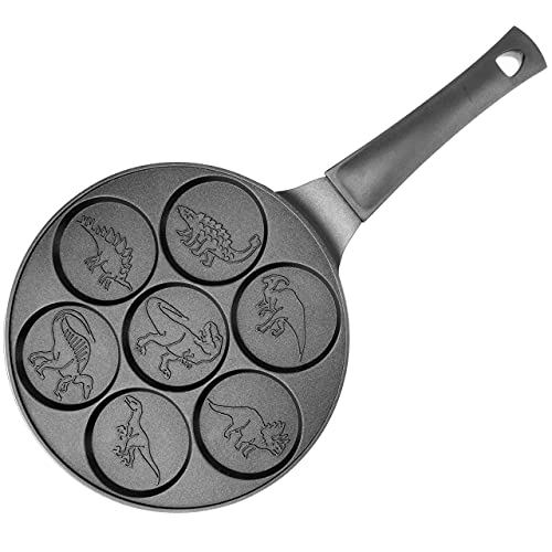 Dino Mini Pancake Pan - Make 7 Unique Flapjack Dinosaurs, Nonstick Pan Cake Maker Griddle For Jurassic Fun & Easy Cleanup, Great For Family Holiday Breakfast Or Gift For Kids And Adults #TOP4