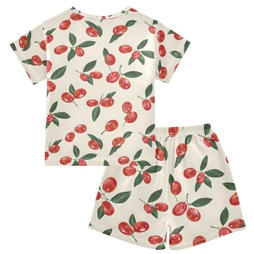 ALAZA Red Date Leaves Pajamas Short Sleeve 2 Piece Sleepwear Top and Bottom Pajama Set Unisex2