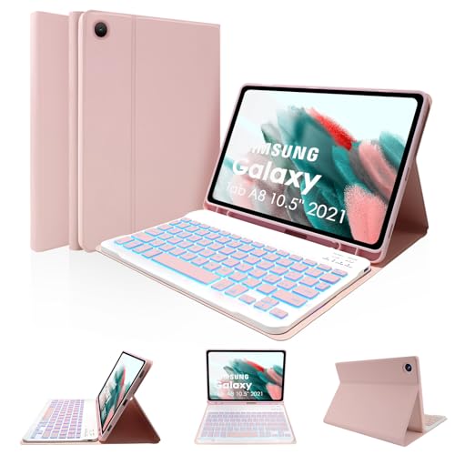 Custodia con Tastiera Retroilluminata per Samsung Tab A8 10.5in Cover Smart Tablet con portapenne S integrato e Rimovibile per Galaxy Tab A8 wireless slim
