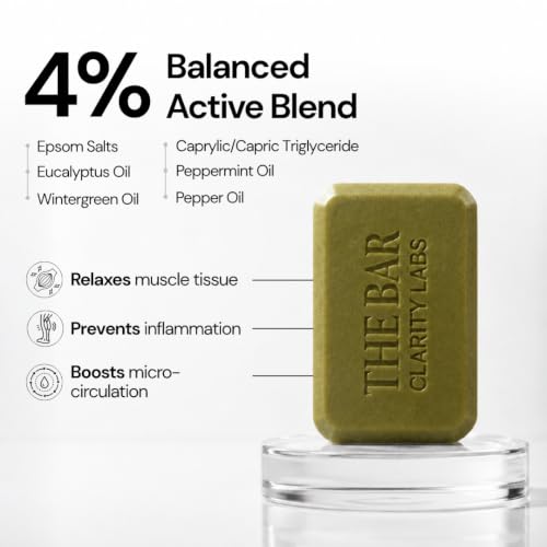 Image of Clarity Labs Muscle Relief Soap Bar 75g Single Bar With Collectible Tin Box, Active Blend Peppermint & Camphor Oil For Anti Bacterial, Anti Odor & Reduces Post Workout Soreness & Stiffness For Men & Women