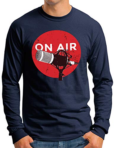 T-shirt TV manches longues homme bleu marine avec motif microphone