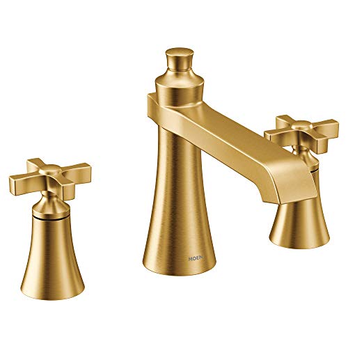 Moen TS927BG Flara 2-Handle Deck Mount Cross Handle Roman Tub Faucet Trim Kit, Valve Required, Brushed Gold