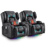 SAMERY Doppelmotor Fernsehsessel Elektrisch Verstellbar, Samt Relaxsessel mit Liegefunktion, 240° Drehbar, 30° Wippbar, Massage Heizung, USB/USB-C/LED – Kinosessel TV Sessel Sofa Chair für Wohnzimme