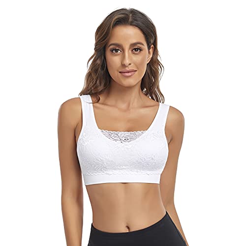 Image of Litthing Lace Bralettes for Women Padded Sports Bra Seamless Plus Size Tank Tops Wirefree Comfort Yoga Cami T Shirt Bras