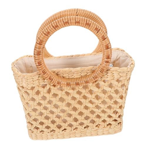 Sac paille tissé main femme cabas vintage léger grand sac de plage beige