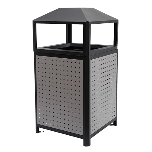 Heavy Duty 38 Gallon Outdoor Trash Can - Steel Garbage Bin with Lid, Side Opening Waste Container for Hotels, Offices, Restaurants, Durable Metal Enclosure, Weather-Resistant Design
