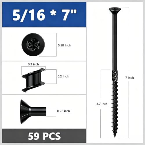 Image of Wensilon 5 /16 * 7 inch Black Deck Screws, (59pcs) 5 lbs.Exterior Wood Screws, Rust Resistant Epoxy Coated, Bronze, Star Bit