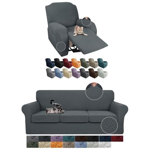 JIVINER 3 Seater Couch Cover + Recliner Chair Covers - Dark Gray Cover