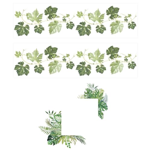 2 pegatinas de pared de hojas verdes, 1 pegatina de pared para interruptor de plantas verdes, pegatinas para decoración de pared de cocina, pegatinas de marco de espejo, pegatinas de pared de baño