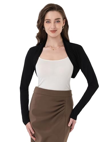 AmélieBoutik Women Ruched Long Sleeve Bolero Shrug Cropped Open Front Cardigan Jacket3