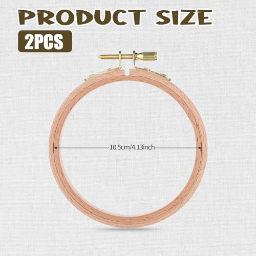 Image of 2 Pcs Cross Stitch Hoops Frames, 4 Inch Embroidery Hoop, Hanging Embroiderys Frame Hoop, Natural Beech Wood Embroiderys Framen with Gold Clasp for Decoration, Sewing, Starter of DIY Embroidery Craft