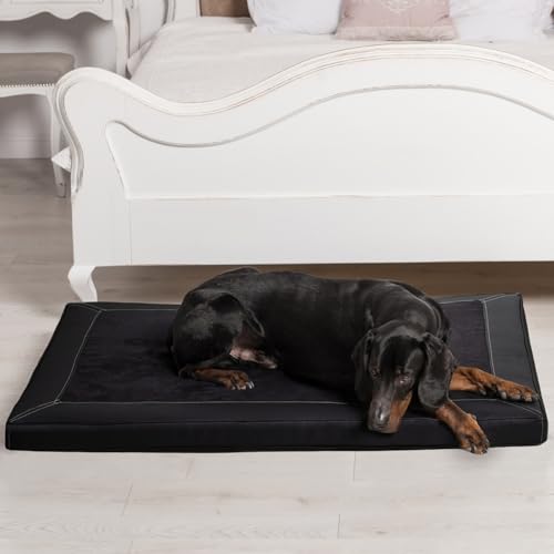 tierlando® Orthopädische Hundematratze Carlos VIP Ortho-Medic Hundematte aus Kunstleder und Velours mit Visco Memory Foam, Größe: 80x60cm | Farbe: 03 Schwarz