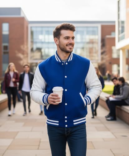 Image of Mens Varsity Letterman Baseball Bomber Jacket | Casual Fashion Wool & Faux Leather College /High School Jackets