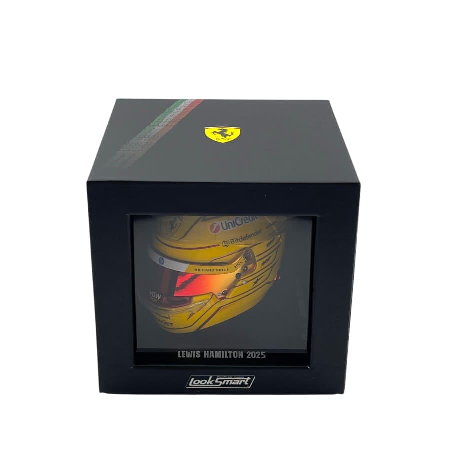 Spark Model Scuderia F1 Team Oficjalny LookSmart Lewis Hamilton 2025 Special Edition Fiorano Test Mini kask w skali 1/5, żółty