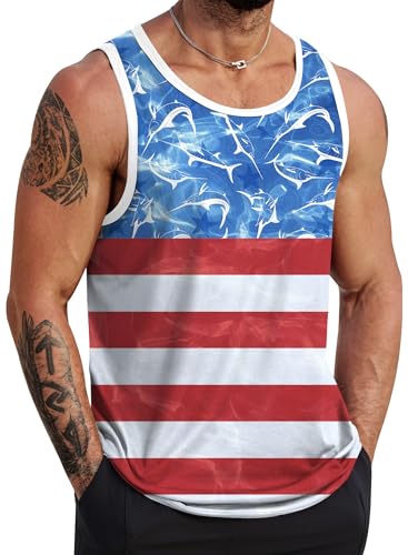 Image of VOGSTART Mens Hawaiian Beach Tank Tops Summer Vacation Muscle Top Graphic Sleeveless Shirts (S-3XL)