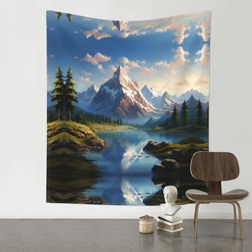Tapisserie murale montagne et lac BROLEO 152x130 cm pour décoration
