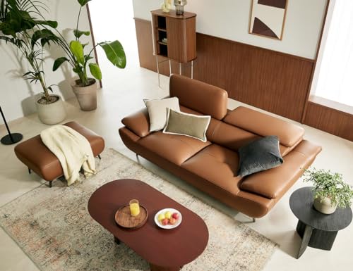 Image of Fabrique Gritty Leatherette 3 Seater Modern Desing Sofa Set With Puffy | Premium Luxury Comfortable Soft & Smooth | For Living Room, Bedroom, Office, Home | Easy to Move With Moveable Headrest | Brown