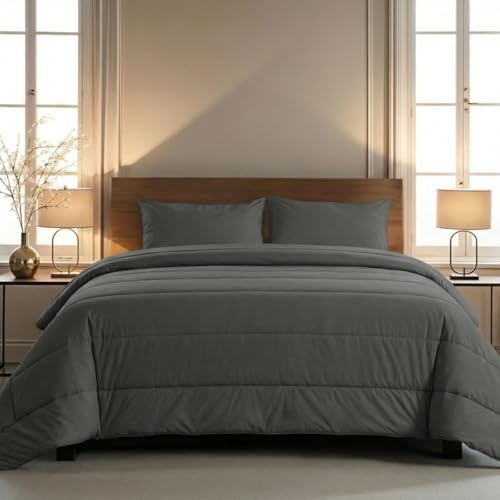 Zelesta® Comfort Uni 2-in-1 4-Jahreszeiten Ganzjahresbettdecke ohne Bezug – Bett in 10 Sek, Temperaturregulierend, Waschbar 40°C, Atmungsaktiv, Milbendicht, Mikrofaser (Anthrazit, 160x220cm)