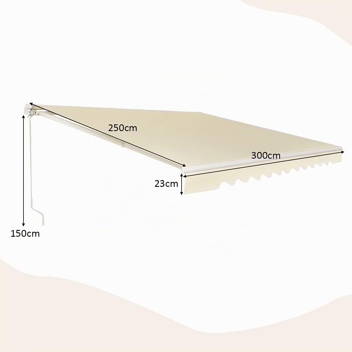 GYMAX Tenda da Sole per Esterno a Bracci Estensibili, Tende da Sole con Manovella, con Tettuccio Impermeabile e Protezione Solare, Tenda da Sole Angolo regolabile Avvolgibile (Beige, 3 m x 2,5 m)