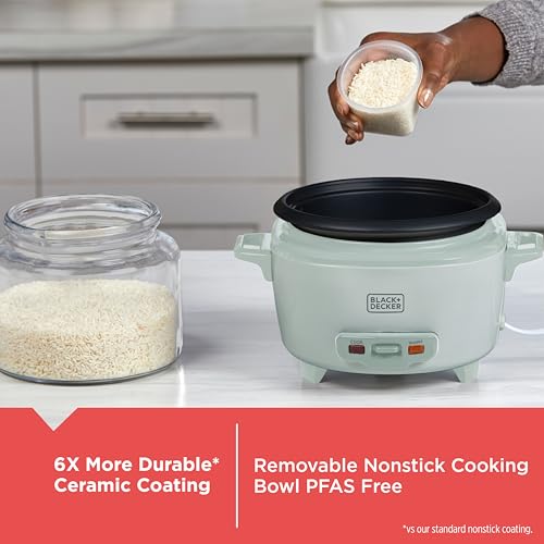 BLACK+DECKER 6-Cup Rice Cooker with Steaming Basket, Surf Spray - Image 4