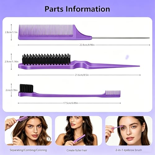 Image of Curly Hair Defining Brush: Shaping & Defining Curls with 3 pcs Slick Back Brushes for Wet & Dry Hair Frizz Reduction - Ergonomic Handle for Women and Men 2026 New (Purple)