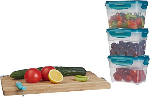 Amazon Basics Gefrierbehälter im Set, mit Deckel, luftdicht, auslaufsicher, stapelbar, für Kühlschrank/Gefriertruhe, BPA-frei, Kunststoff, mikrowellen- und spülmaschinenfest, 3 x 1 liter, farblos