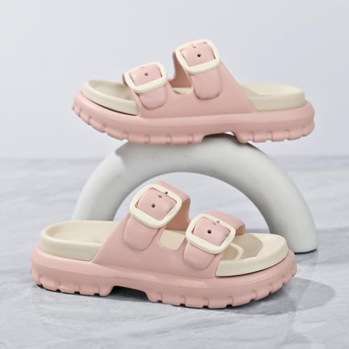 Image of Slipper for Women Men Flip Flop Double Buckle Pillow Sliders EVA Flat Sandals for Girls Boys Soft Open Toe Non Slip Platform Bedroom Outdoor Slippers
