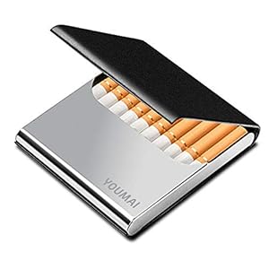 Portable Slim Leather Cigarette Case Ultrathin Lightweight Pocket Carrying Box for Hold 10 Regular Size (Black)