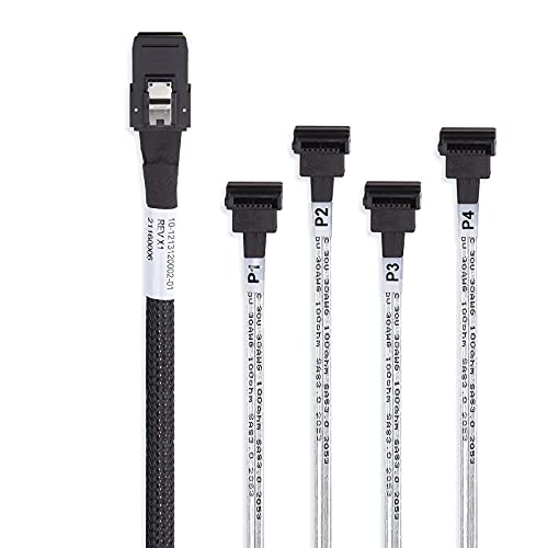 10Gtek 6G Internal Mini Sas 36Pin Sff-8087 Male To 4X Sata 7Pin Female Fan-Out Cable, Straight To Right Angle, 0.25-M(0.8Ft) #TOP1