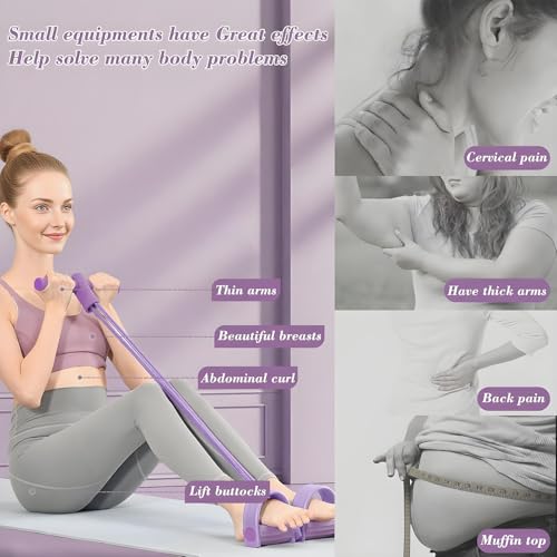 JunD Multifunktionales Zugseil 6-Tuben Pedal-Widerstandsband Sit-Up Zugseil Bauchtrainer für Zuhause Beintrainer Po Trainer NBR Tuben Schaumgriffe Yoga Pilates, Lila