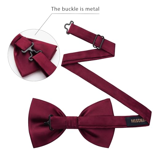Image of HISDERN Bow Ties for Men Solid Color Pre-Tie Bow Tie and Pocket Square Set Classic Formal Tuxedo Bowties for Wedding Party