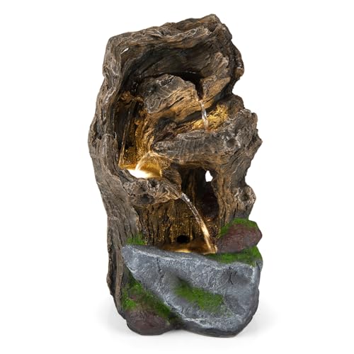 Image of COSTWAY 4-Tier Outdoor Water Fountain, Cascading Waterfall Fountain with 3 LED Lights, Pump & Adjustable Flow, Freestanding Garden Water Feature for Patio Yard Home Decor (53cm, Mountain)