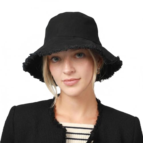 Image of CHOK.LIDS Frayed Bucket Hats for Women Men Unisex Trendy Washed Cotton Floppy Wide Brim Boonie Outdoor Summer Beach Headwear