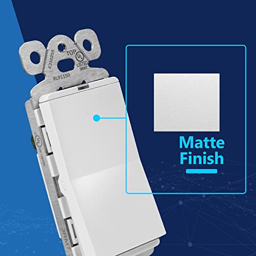 Lider Minimalist Design Matte Finish Lighted Decorator Switch, Single Pole Frameless Paddle Light Switch With Locator Light, Grounding Screw, 15A 125V, Ul Listed, Ls15-1P-W, White #TOP1
