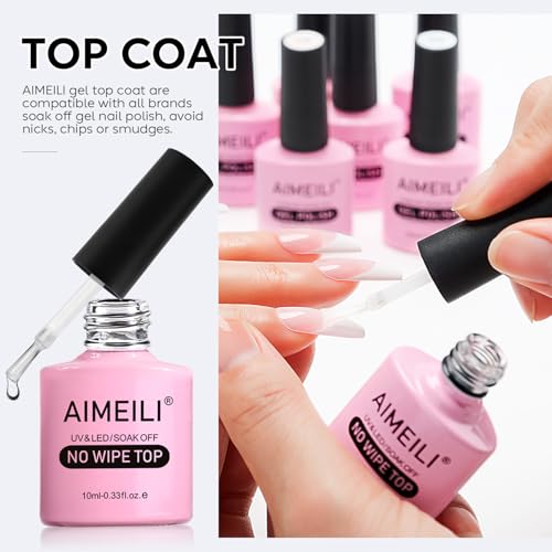 AIMEILI Gel Nail Polish No Wipe Top and Base Coat Set Shine Finish Long Lasting Soak Off Gel Nail Lacquer - 2 x 10ml