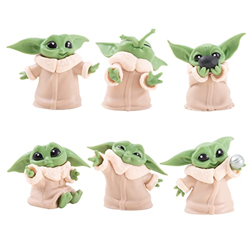 Heartsking 6 Pièces Bebe Yoda Décoration de Gâteau, Baby Yoda Mini Figurines Set Baby Yoda Cake Topper, Mini Poupée Figure Yoda Figurine Gateau Star Wars Mini Jouets Enfant d'anniversaire Cadeau Cover
