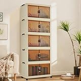 Lidzopas Faltbarer Kleiderschrank 68 × 38 × 173 cm, Kunststoff-Klappkommode mit Magnetischen Türen, Stabil Mehrzweckschrank für Kinderkleidung Aufbewahrung von Spielzeug ﻿
