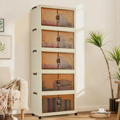 Lidzopas Faltbarer Kleiderschrank 68 × 38 × 173 cm, Kunststoff-Klappkommode mit Magnetischen Türen, Stabil Mehrzweckschrank für Kinderkleidung Aufbewahrung von Spielzeug ﻿