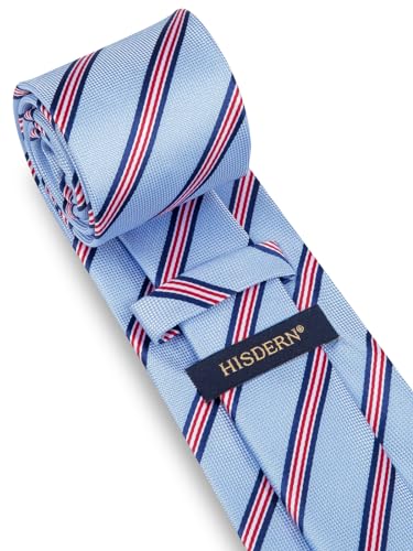 Image of HISDERN Mens Tie Striped Ties and Handkerchief Set Business Formal Woven Pocket Square Wedding College Stripe Necktie