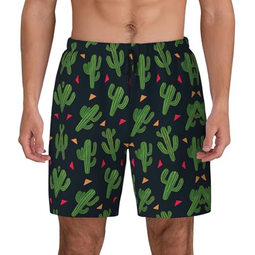 Cactus Artshort Swim Trunks with Waist Rope and Two Side Pockets Beach Shorts Bathing Suits for Men