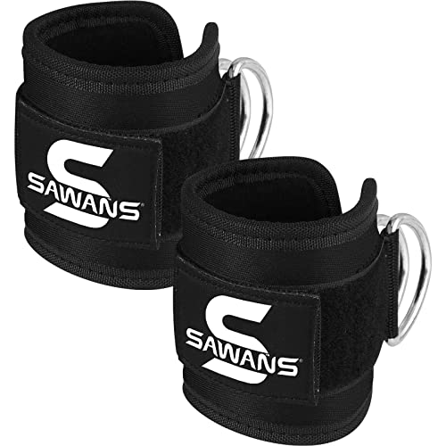 SAWANS Ankle Straps for Cable Machine Attachments Gym Ankle Cuffs with Neoprene Padding Adjustable Glute Kickback Workouts Booty Hip Abductors Leg Curls Exercise for Men and Women (Black 2Pcs) - Image 2