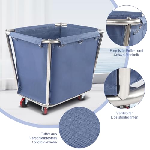 350L Laundry Cart Rolling Laundry Baskets Stainless Steel Commercial Laundry Cart Heavy Duty Laundry Hampers with Flexible Wheels for Hotels and Laundry Rooms - Image 4