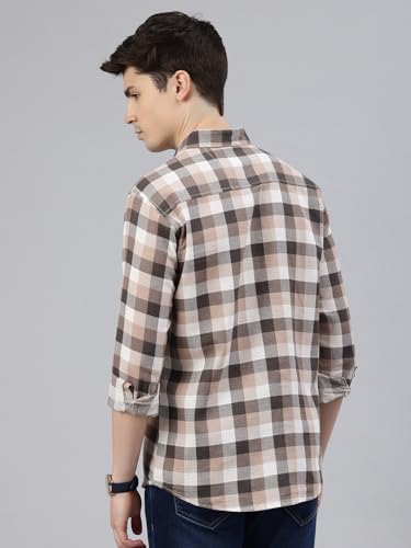 Image of Majestic Man Men Comfort Slim Fit Opaque Checked Cotton Casual Shirt
