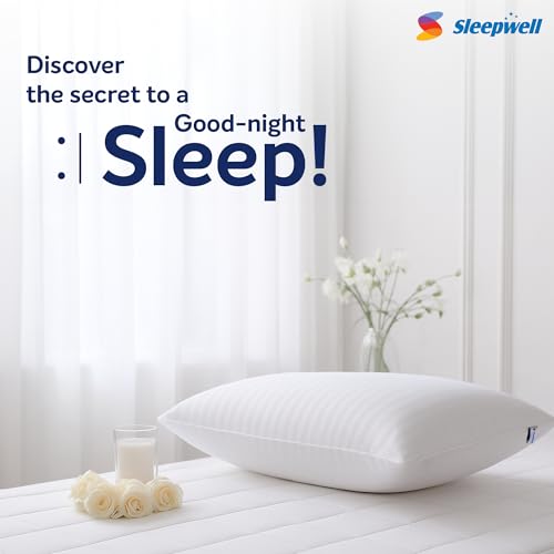 Image of Sleepwell Huggs Classic Soft Fibre-fill Pillow |White| Hand Washable | Polyester Satin Stripes | Sewn Seam | Polyester Conjugate Fibre | Lightweight & Vacuum | Medium Soft | 27 x 17 Inches | Pack of 1