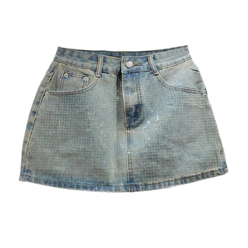 Fashion Women's Denim Skirts Solid Single Side Transport Sequins Color A-Line High Waist Short Skirt2