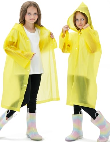 Image of 2 Pack Reusable Waterproof Raincoat EVA Emergency Rain Ponchos One Size Rain Jacket for Children, Boys and Girls